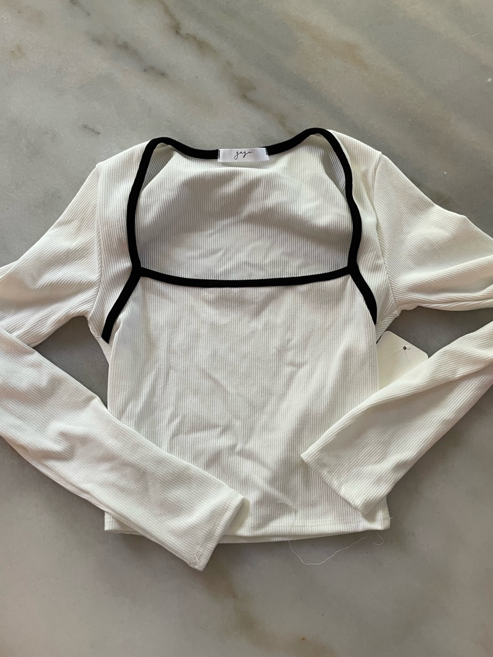 NWT Gaze Square Neck Long Sleeve Top in White with Black Trim size XS